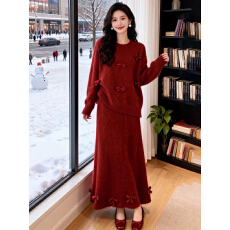 批发独特漂亮冬装一整套女2025新款慵懒风洋气减龄套头毛衣半身裙<b class='q'>套装</b>