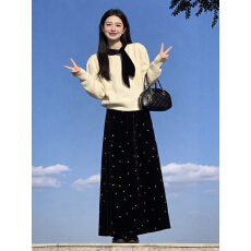 批发温柔风气质绝美蝴蝶结针织毛衣套装<b class='q'>连衣裙</b>子女秋冬季2025新款长裙