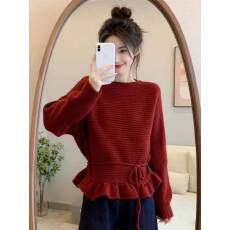 批发韩版慵懒风系带收腰针织衫女冬季新款<b class='q'>时尚</b>气质显瘦宽松毛衣外穿潮