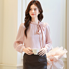 批发法式气质蝴蝶结飘带通勤衬衫女设计感长袖时尚洋气<b class='q'>雪纺上衣</b>