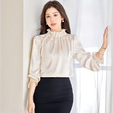 批发法式褶皱边珍珠领<b class='q'>喇叭袖</b>衬衫女2026春季新款气质显瘦上衣