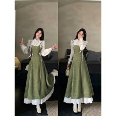 批发实拍~ 法式复古超好看假两件<b class='q'>连衣裙</b>女秋季新款设计感别致显瘦裙子