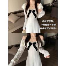 批发实拍   加绒~千金感温柔气质蝴蝶结收腰连衣裙加绒显瘦内搭中长裙