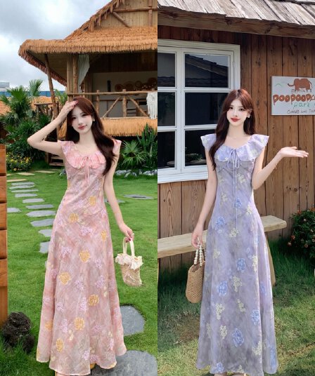 실사 원본 주간 실크 자수 원단 무거운 작업 자수 꽃무늬 드레스 여름 프릴 연령 감소 작은 키 치마