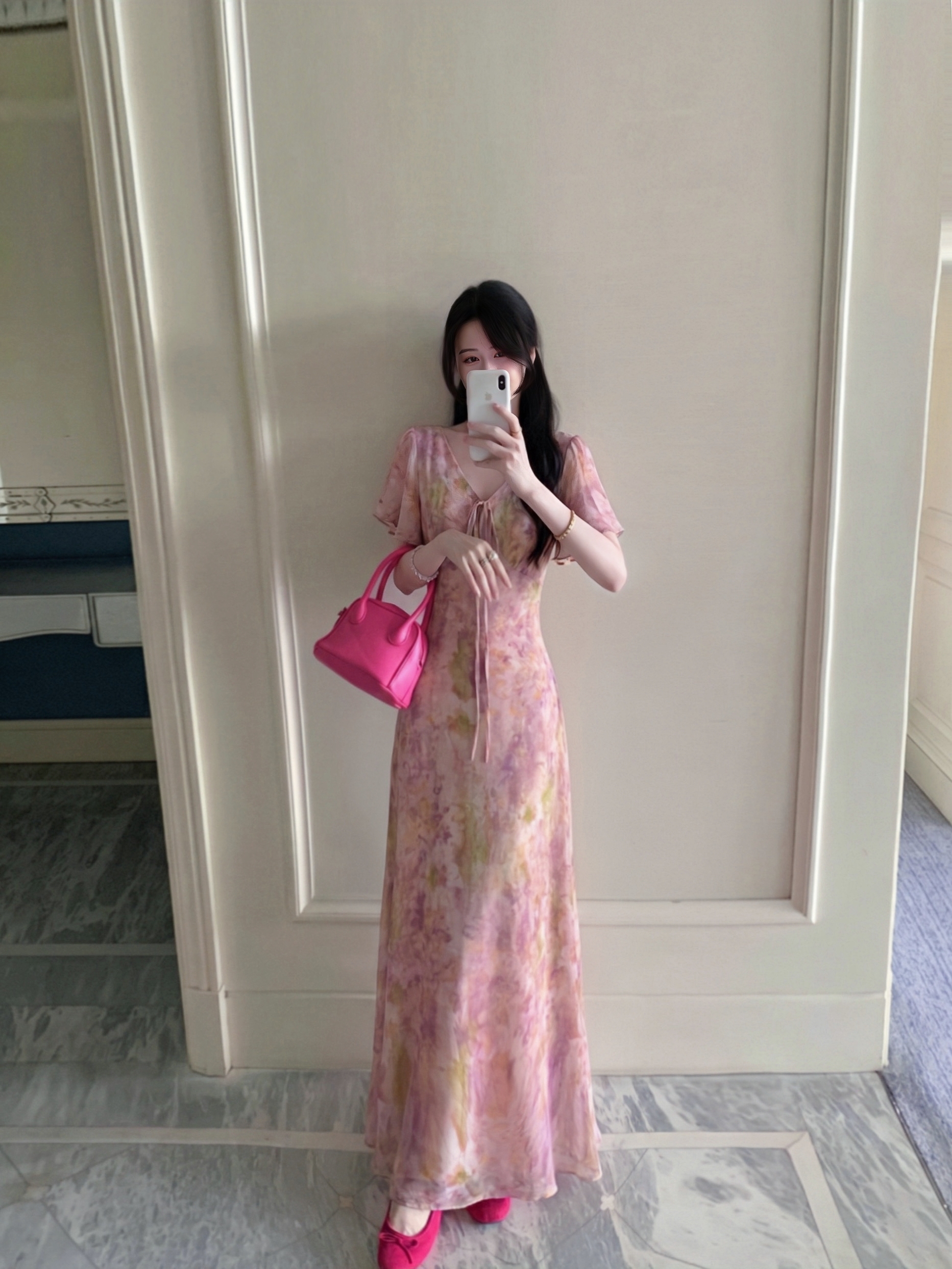 RY7646# 实拍 ~ 夏季新款时尚百搭法式气质收腰碎花显瘦度假连衣裙