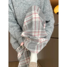 批发<b class='q'>大码</b>立体腰头灰粉格子<b class='q'>裤</b>子女秋冬2024新款高腰直筒宽松休闲阔腿<b class='q'>裤</b>