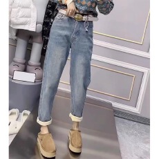 批发2025秋冬<b class='q'>大码</b>女装直筒加绒加厚牛仔裤高腰宽松显瘦时尚老爹哈伦裤