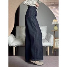 批发秋冬加绒加厚大码胖妹妹高腰显瘦直筒裤梨型身材粗腿宽胯牛仔长裤