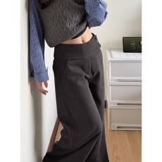 批发<b class='q'>大码</b>女装毛呢阔腿裤女秋冬高腰裤子韩系慵懒风纽扣休闲拖地<b class='q'>西装</b>裤