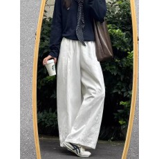 批发新款<b class='q'>大码</b>女<b class='q'>装</b>立体腰高密斜纹白色弯刀<b class='q'>裤</b>女高腰宽松显瘦阔腿休闲<b class='q'>裤</b>