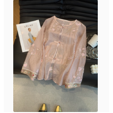 批发新中式国风绿色刺绣外套女夏装高端气质年轻薄款<b class='q'>欧根纱</b>防晒衫上衣