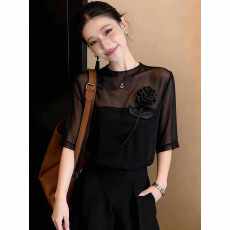 批发黑色法系气质风高级感设计穿搭显白显瘦<b class='q'>长袖</b>上衣2026年春季新款女