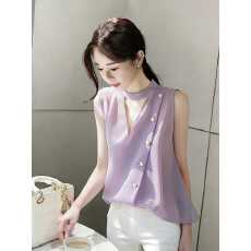 批发气质高级感紫色<b class='q'>背心</b>衬衫2026春季设计感小众巨好看法式斜纽扣上衣