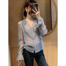 批发法式浪漫风V领蕾丝衬衫女长袖设计感气质上衣超好看时尚2026新款