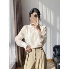 批发2026春夏新款新中式国风双层中长款内搭打底丝光天丝米<b class='q'>白色</b>衬衫女