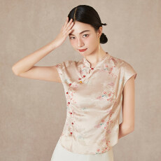 批发夏季新款改良国风新中式斜门襟衬衫高级感提花小立领上衣潮