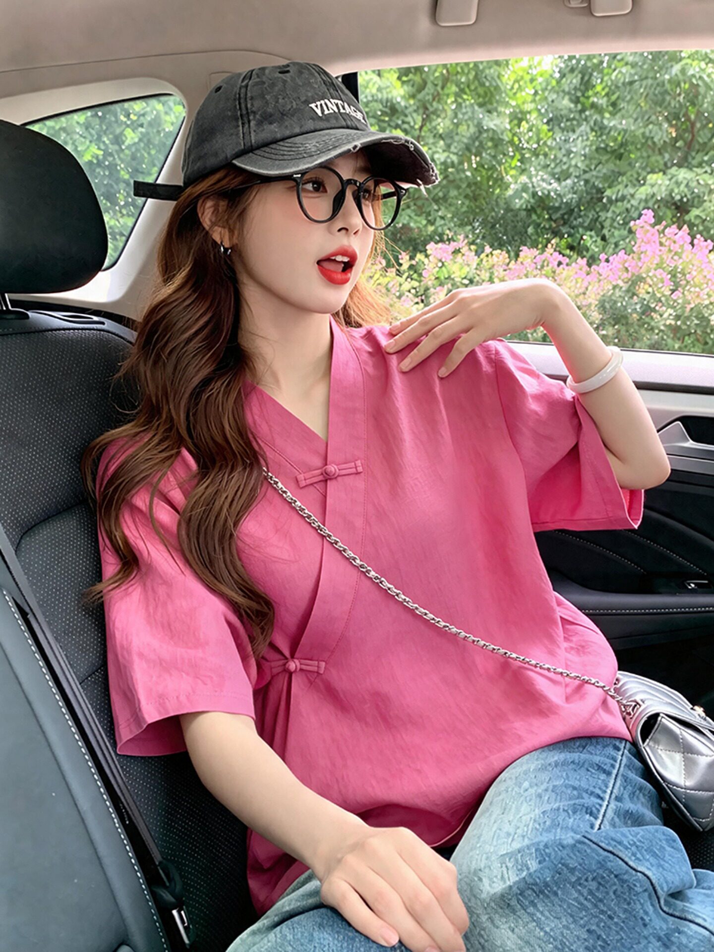 개선 한푸 장미 핑크색 아마 반팔 셔츠 새로운 중식 고유 한 절묘한 맨위 2026 새로운 여름 작은 셔츠