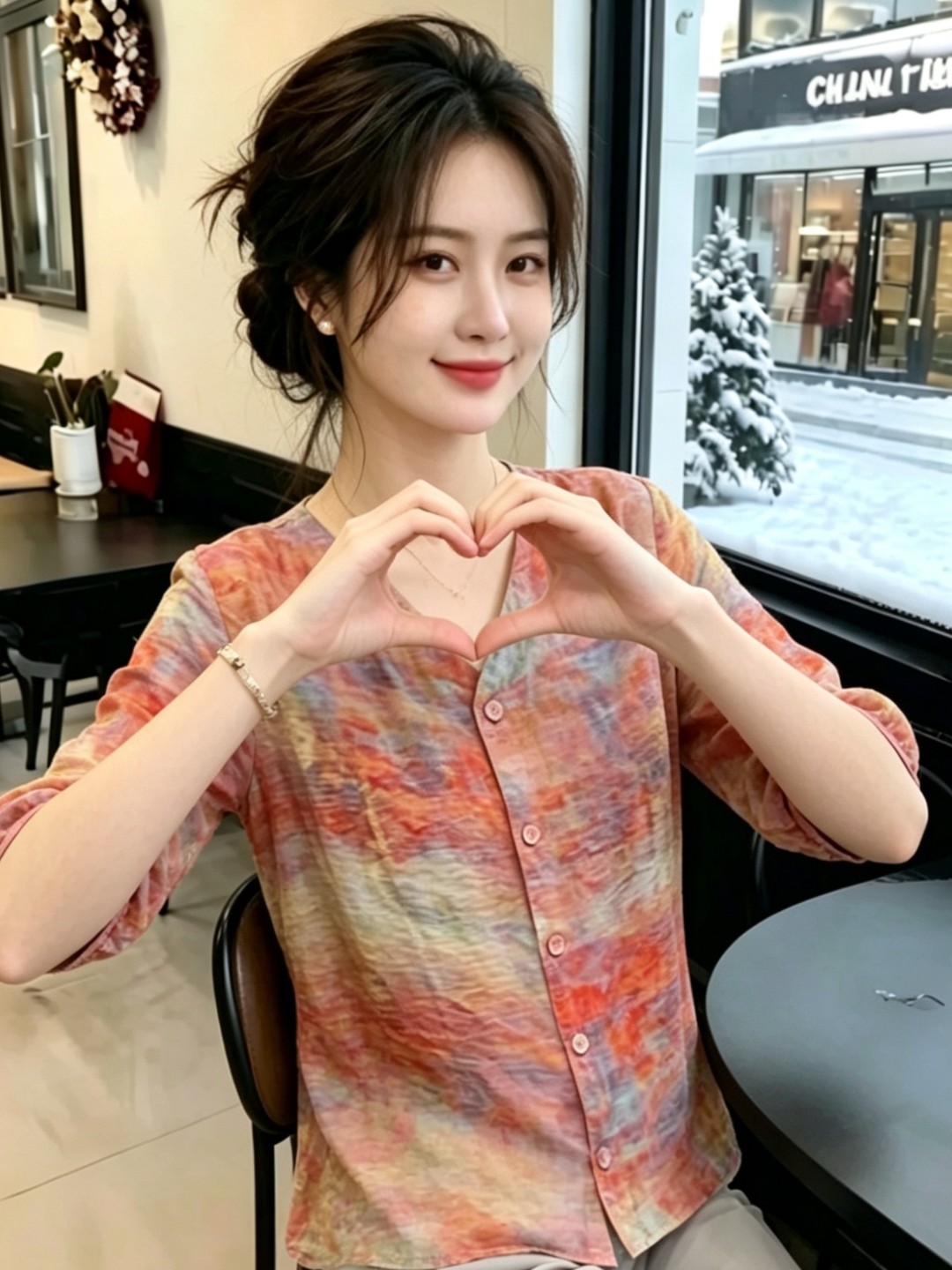 새로운 중식 V넥 일몰 광선 5 점 소매 작은 셔츠 여성 2026 여름 새로운 품격 슬림해 보이는 어머니 드레스 연령 감소 맨위