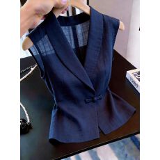 批发超好看时尚藏蓝色无袖<b class='q'>西装</b>马甲女夏季通勤风设计感气质上衣2026年
