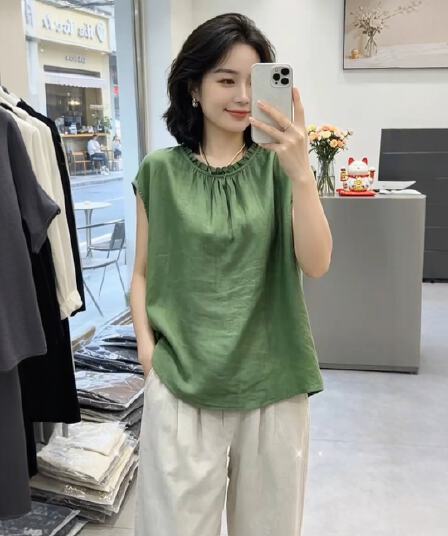 녹색 곰팡이 고리 반팔 여성 셔츠 2026 여름 빅 사이즈 지방 mm 디자인 센스 루즈핏 캐주얼 품격 얇은 맨위