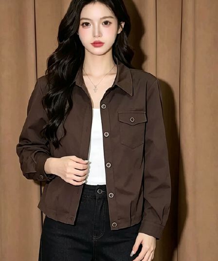 워크웨어 재킷 여성 2026 가을 의상 새로운 쇼트 스타일 긴팔 캐주얼 작은 키 외국 가스 카디건 코트 폭발 맨위