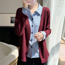 批发翻领衬衫拼接假两件针织上衣女秋冬新款<b class='q'>妈妈</b>外搭开衫长袖打底小衫