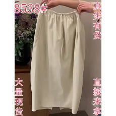 批发韩国东大门高端天丝<b class='q'>亚麻</b>米白色松紧腰百搭棉麻半身裙时尚中<b class='q'>长裙</b>子