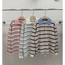 批发秋季<b class='q'>韩国</b><b class='q'>正品</b><b class='q'>代购</b>the breathe条纹高级撞色感条纹polo衫