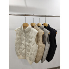 批发韩国东大门正品女式休闲宽松立领拉链菱格拼色马甲2025早秋新款