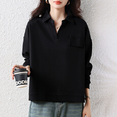 批发<b class='q'>大码</b><b class='q'>女装</b>胖mm2026秋新款宽松设计感POLO领正肩显瘦无帽卫衣上衣