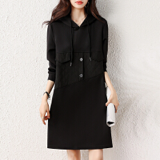 批发黑色连帽卫衣<b class='q'>连衣裙</b>女2025新款<b class='q'>欧洲站</b>宽松大码显瘦高级感裙子