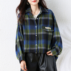 批发慵懒风复古格子衬衫<b class='q'>外套女</b>秋季2026新款休闲宽松宽松百搭衬衣上衣