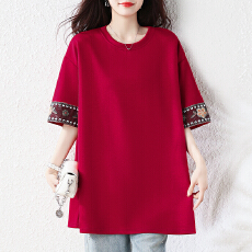 批发复古刺绣短袖<b class='q'>T</b><b class='q'>恤</b>女2026年新款中长款上衣春夏季大码新中式女装