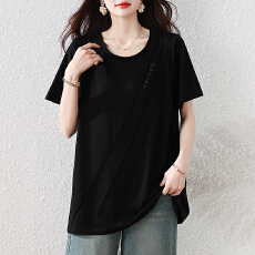 批发<b class='q'>大码</b>女装纯棉圆领短袖上衣简约百搭夏季新款宽松洋气打底衫t恤