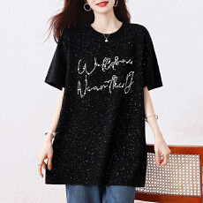批发洋气撒银钉珠短袖T恤女夏季<b class='q'>大码</b><b class='q'>女装</b>2026年新款欧货宽松上衣