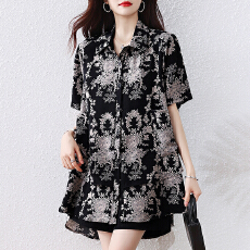 批发休闲翻领中长款衬衫女2026年夏季新款衬衣欧洲站<b class='q'>大码</b>短袖上衣