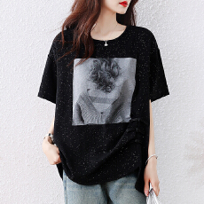 批发短袖<b class='q'>t</b><b class='q'>恤</b>女夏季2026新款<b class='q'>宽松</b>韩版洋气时髦显瘦中长款印花休闲上衣