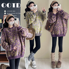 批发实拍<b class='q'>孕妇装</b>时尚洋气碎花加厚大码卫衣宽松<b class='q'>显瘦</b>上衣