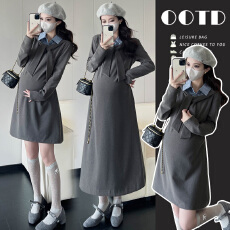 批发实拍有货 孕妇春秋新款学院风减龄针织大码连衣裙