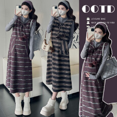 批发<b class='q'>实拍</b>有货 <b class='q'>孕妇</b><b class='q'>秋冬</b>新款针织打底衫+条纹兔毛绒连衣裙时尚两件套