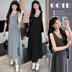 批发实拍有货 <b class='q'>孕妇装</b>2026气质夏季新款条纹拼接假两件绑带背心<b class='q'>连衣裙</b>