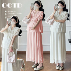 批发实拍有货 2026时尚夏新款蕾丝拼接上衣吊带背心+半身裙孕妇三件套