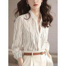 批发法式绝美优雅风白色印花翻领长袖<b class='q'>衬衫</b>女春秋新款洋气通勤遮肉<b class='q'>衬衣</b>