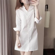 批发新韩版春秋V领衬衫女装潮韩范修身显瘦<b class='q'>中长款</b>长袖衬衣