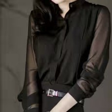 批发<b class='q'>衬衫</b>女长袖2026春夏新款韩版显瘦黑色立领<b class='q'>衬衣</b>雪纺透视性感<b class='q'>OL</b>上衣