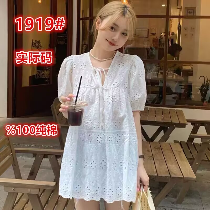 프랑스식 디자인 센스 홀로우 아웃 레이스 여름 인형 셔츠 루즈핏 반팔 셔츠 2026 거품 소매 화이트 맨위 여성