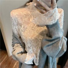 批发蕾丝打底衫女秋冬季内搭刺绣洋气<b class='q'>喇叭袖</b>网纱半高领上衣漂亮小衫