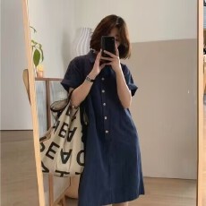 批发Polo领<b class='q'>连衣裙</b>女小众设计感欧洲站直筒短袖<b class='q'>衬衫</b>裙