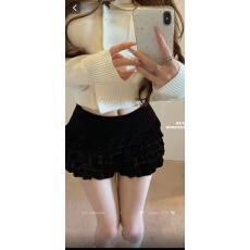 批发Lukira【丝绒蛋糕】纯色丝绒百搭半身蛋糕裙女秋冬荷叶边蓬蓬短裙