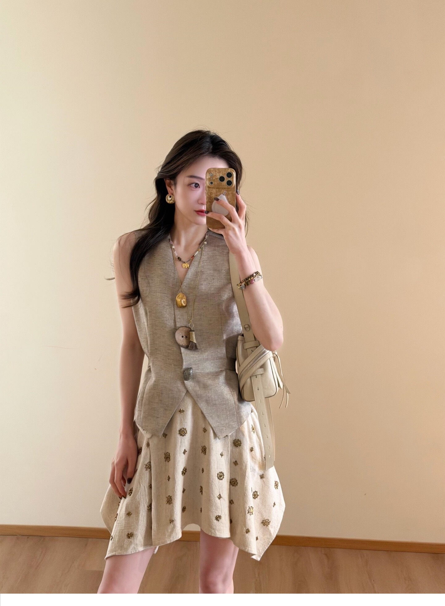 레트로 품격 세트 여성 여름 그레이트 봐라. 프랑스식 아마 민소매 베스트 조끼 불규칙 반신 짧은 치마